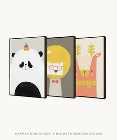 Conjunto com 3 Quadros Decorativos - Panda + Leão Color + Cervo Color - loja online