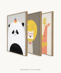 Conjunto com 3 Quadros Decorativos - Panda + Leão Color + Cervo Color - comprar online