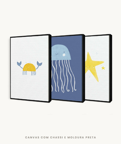 Conjunto com 3 Quadros Decorativos - Siri + Polvo + Estrela Mar - loja online