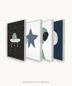 Imagem do Conjunto com 4 Quadros Decorativos - Nave Espacial + Estrela Cadente + ET + Lua Cheia