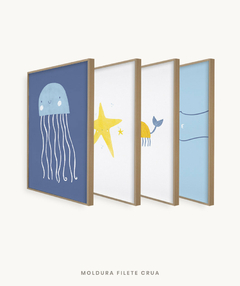 Imagem do Conjunto com 4 Quadros Decorativos - Polvo + Estrela Mar + Siri + Mar Doce Mar