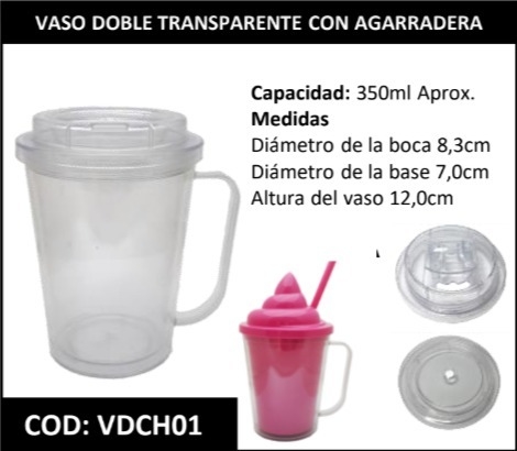 VASO DOBLE TRANSPARENTE Y COLOR TAPA RECTA - Lucai