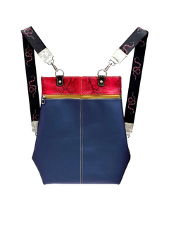Mochila/Cartera Kyarora cuero genuino engomado azul.