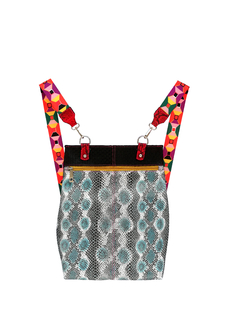 Mochila/Cartera Kyarora cuero genuino impreso en color celeste. - comprar online