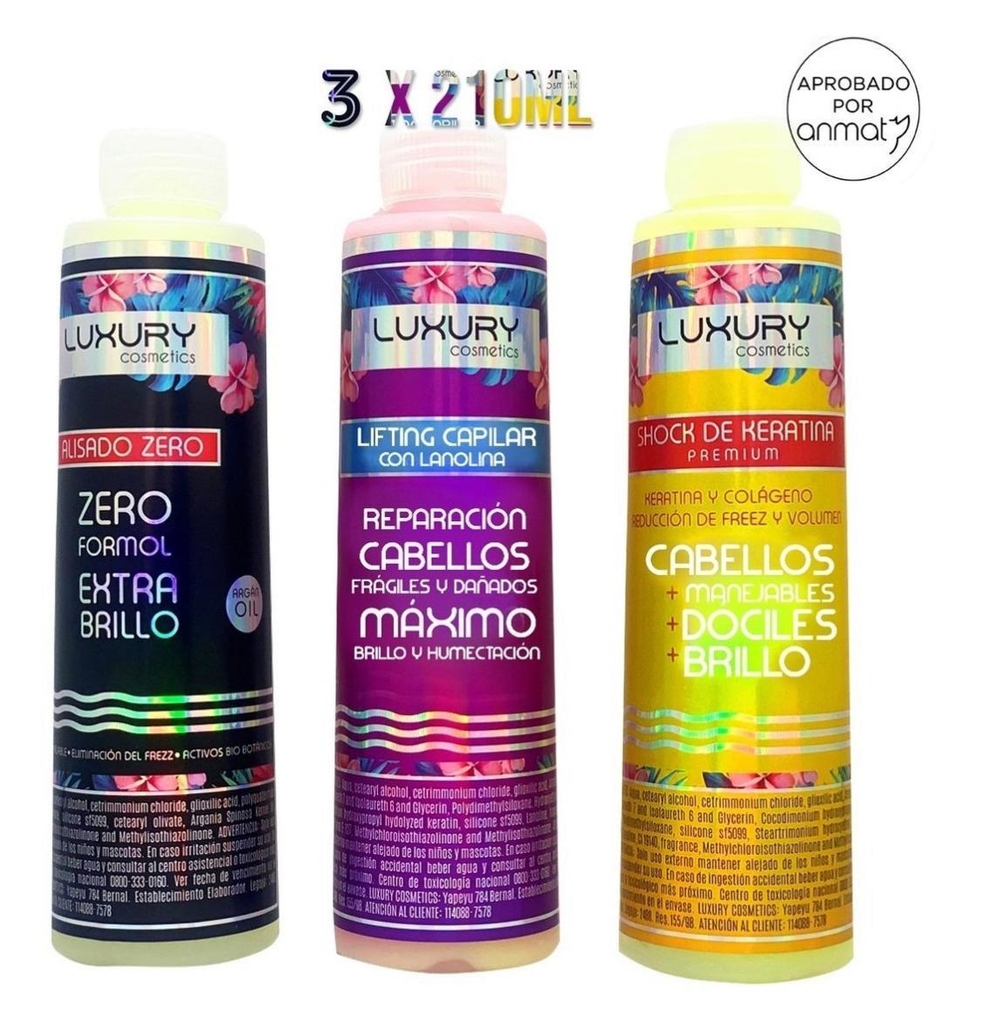 ALISADO + KERATINA + LIFTING ZERO FORMOL 3 X 220ML CADA UNO LUXURY