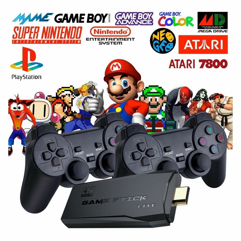 Video Game Stick Retrô HDMI 4K com 2 Controles sem Fio 10.000 Jogos  Integrados + Carregador