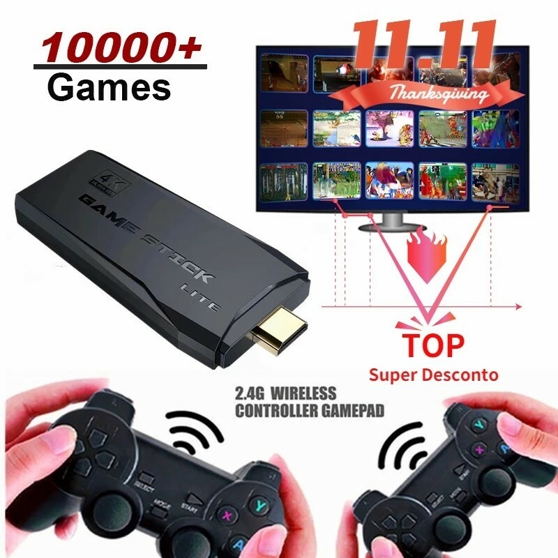 Game Stick Lite 4K + 20.000 Jogos Retrô, 9 Consoles, 2 Controles