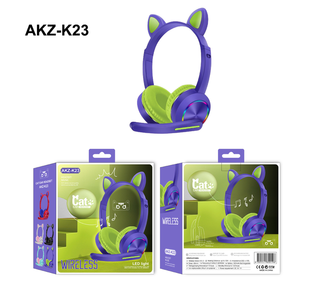 Headset Fone Bluetooth sem Fio Orelha de Gato Luminoso com Microfone