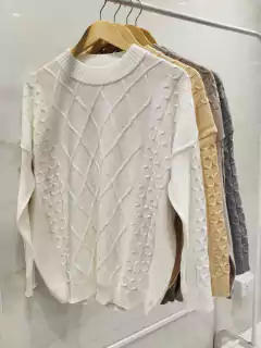 AFRSW03 SWEATER DOBLE DISEÑO DE TRENZAS Y ROMBO en internet