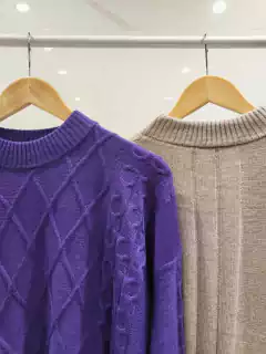 AFRSW03 SWEATER DOBLE DISEÑO DE TRENZAS Y ROMBO - tienda online