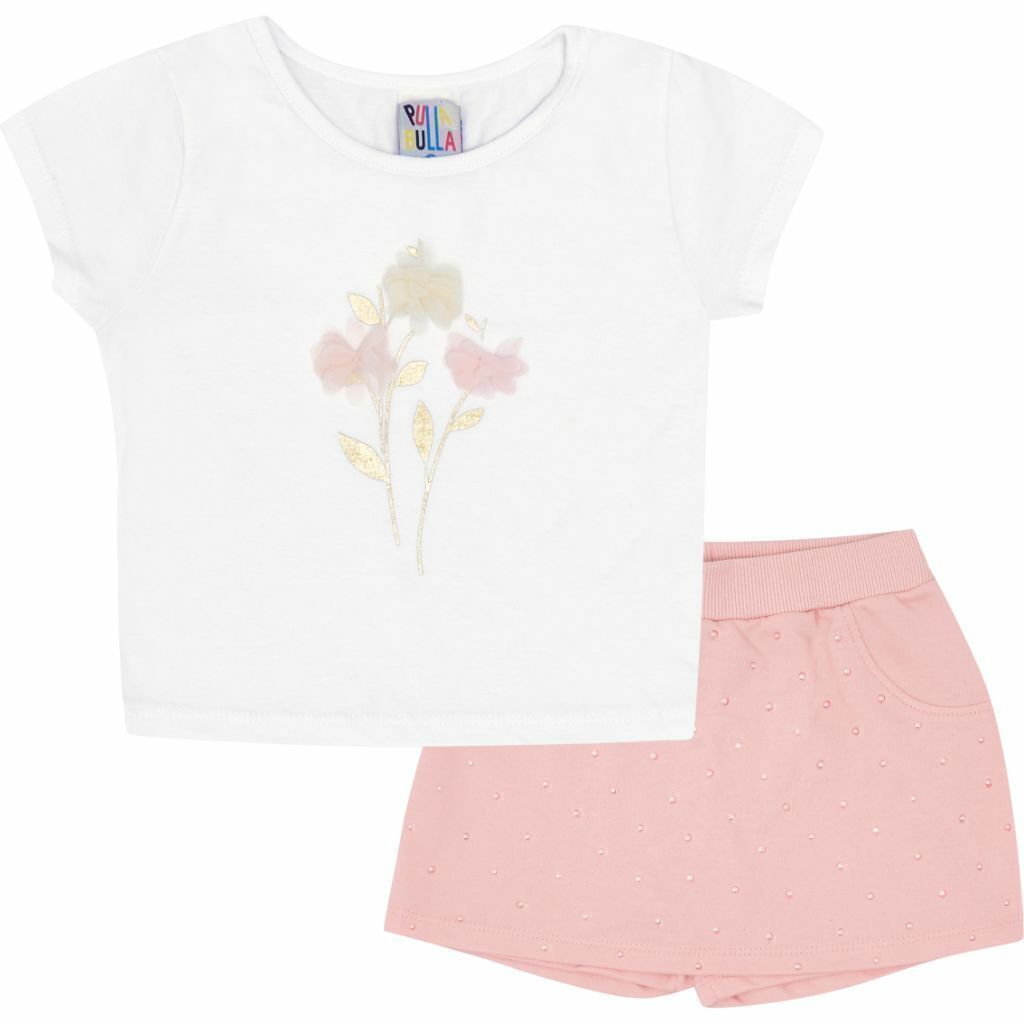 Conjunto Blusa E Short-Saia Cute Baby Rosa - Pulla Bulla