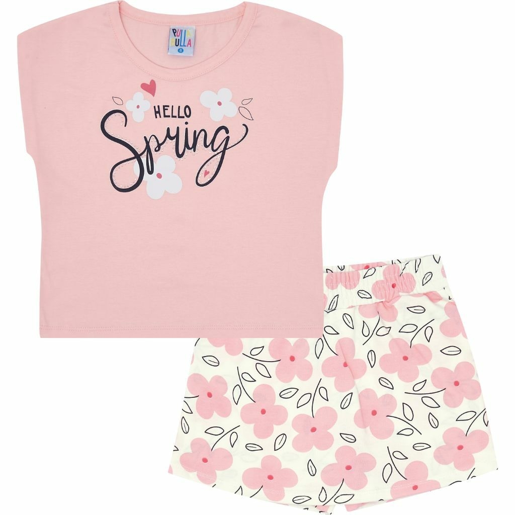 Conjunto Blusa E Short-Saia Cute Baby Rosa - Pulla Bulla