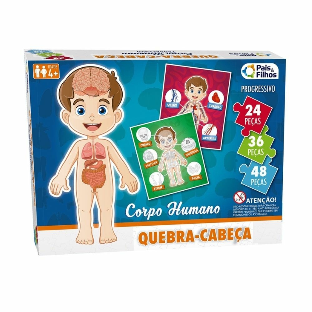 Jogo Quebra-Cabeça Progressivo Corpo Humano - 24, 36 e 48 peças