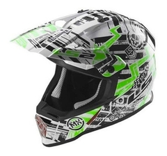 Casco Motocross Ls2 Mx 437 Glitch Blanco Negro Verde Talle S