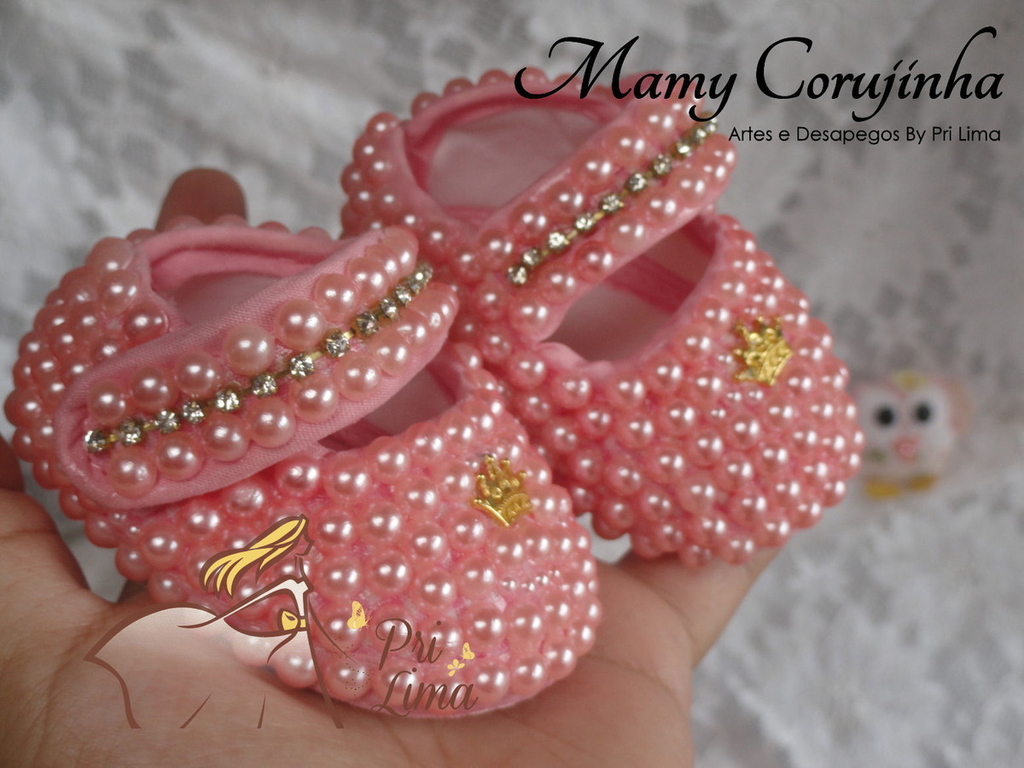 Sapatinho Luxo Perolas rosa - Comprar em Mamy Corujinha
