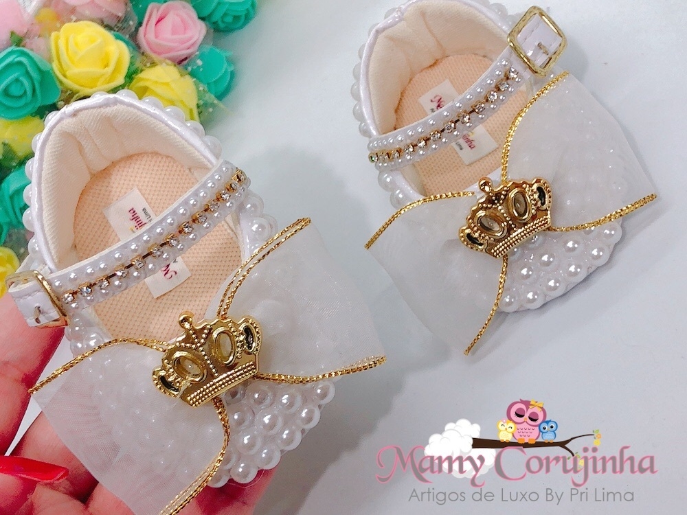 SAPATINHO LUXO BABY LAÇO VOAL - Mamy Corujinha