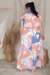 Vestido Longo de Viscose Estampado com Detalhe Liso - comprar online