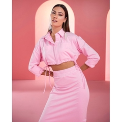 Conjunto malha blusa e saia rosa - comprar online