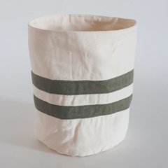 Eco Cesto de tecido cru e listras verde escuro - comprar online