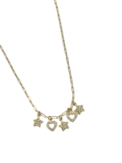 Colar Folheado Dourado Elos cartier ping coração e estrela com zirconias - 40 cm - CF467 - comprar online