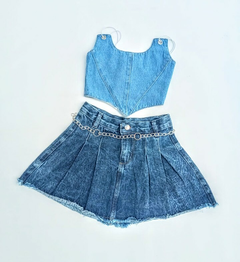 Pollera mini tableada jeans