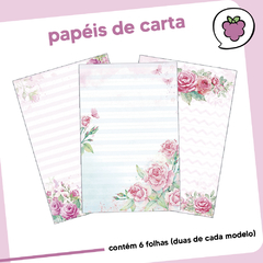 Kit com 6 papéis de carta - Rosas Aquareladas KP001