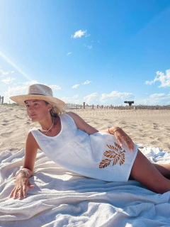 ANA-Camisón/Vestido de Lino con Bordado. - OLYMPIA BLUE Sleep & Loungewear