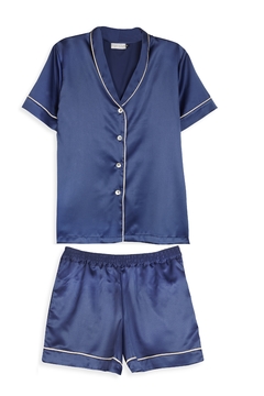 PILAR-Set Pijama corto de satén Azul Marino con vivo - OLYMPIA BLUE Sleep & Loungewear