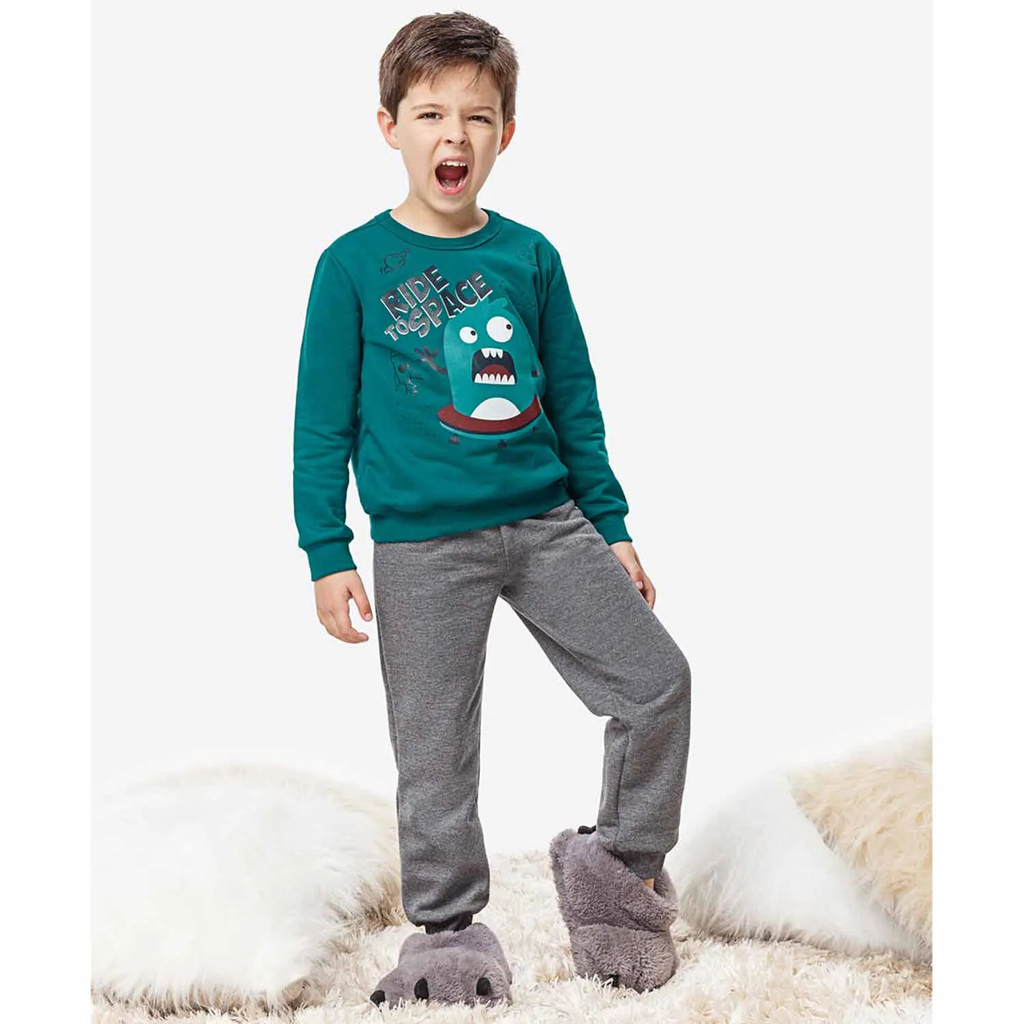 PIJAMA INFANTIL FLANELADO REDE TO SPACE VERDE - MALWEE
