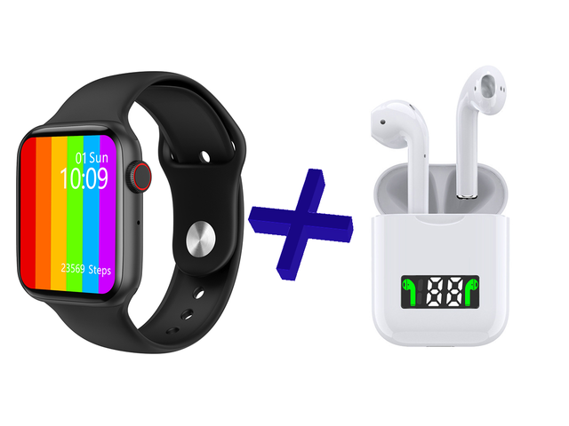Smartwatch W34 Plus Serie 6 Con Temperatura Corporal + Audífonos Bluetooth  TWS i99 Touch In Ear Control