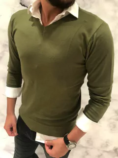 Sweater Lycra Liso cuello “V”