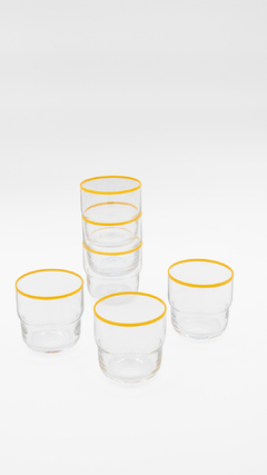 Set x12 Vaso apilable cristal con borde amarillo - comprar online