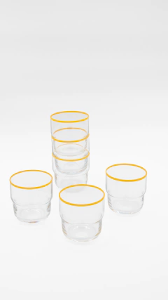 Set x12 Vaso apilable cristal con borde amarillo - comprar online