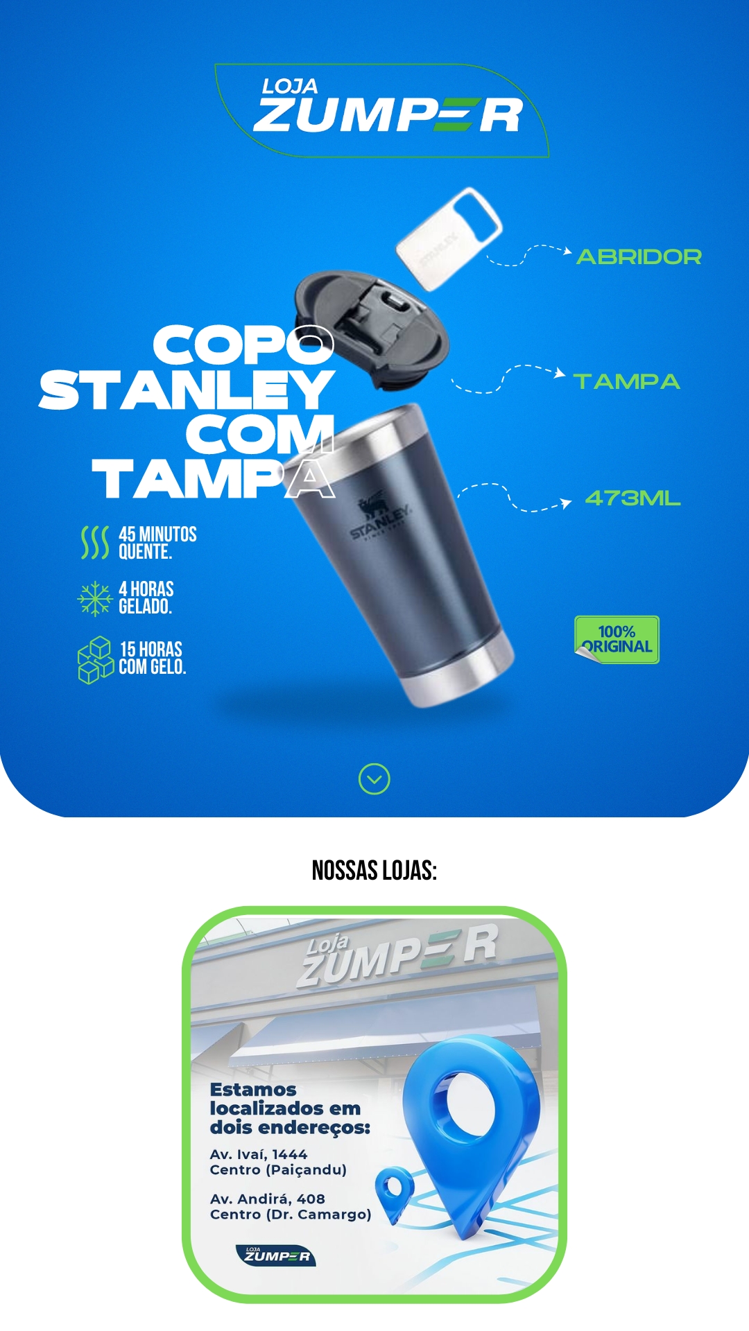 COPO TERMICO PARA CERVEJA COM TAMPA STANLEY 473ml