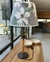 (JB) Lampara de mesa base hierro, madera y vidrio, pantalla tela artesanal / 60 de alto