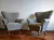 (SF) Dos sillones restaurados vintage en chenille de lino gris de De Levie / 67x76x40