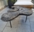 (FJ) Dos sillones de madera maciza de saligna y mesa de hierro y madera / sillones 75 x 72 x 35 / mesa 50 x 60 x 40 - comprar online