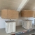 (SF) Tres lamparas de mesa base madera y pantalla arpillera / Base 25x25x54 alto total / Pantalla 43x20 - comprar online