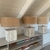 (SF) Tres lamparas de mesa base madera y pantalla arpillera / Base 25x25x54 alto total / Pantalla 43x20