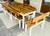 (ID) Juego de exterior de madera nativa con base de hierro: mesa y 6 bancos / 240 X 85 X 81 mesa 96 X 37 X 83 banco