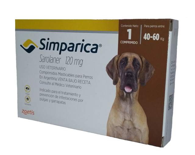 SIMPARICA. SAROLANER 120 MG X 1 COMPRIMIDO. Para perros de 40 a 60 kg ...