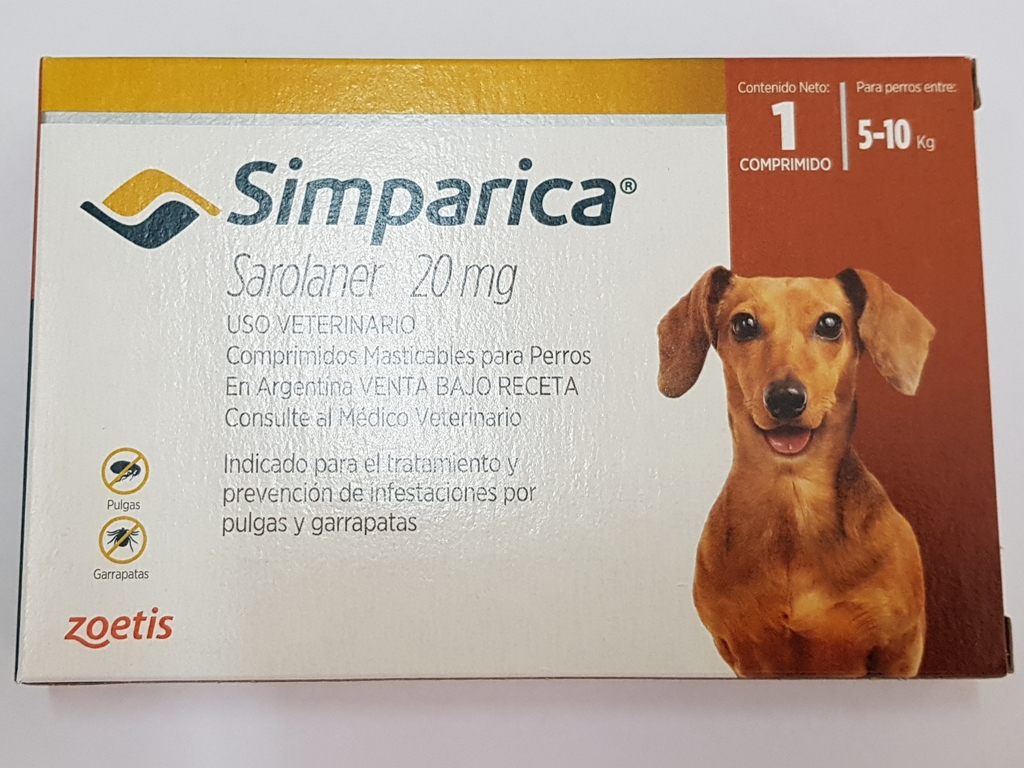 SIMPARICA. SAROLANER 20 MG X 1 COMPRIMIDO. PARA PERROS ENTRE: 5 A 10 KG ...