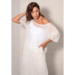 Blusa tule OFF WHITE manga curta ombro á ombro com faixa em tule na internet