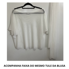 Blusa tule OFF WHITE manga curta ombro á ombro com faixa em tule - comprar online