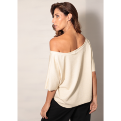 Blusa ombro á ombro com brilho - Off White com dourado - comprar online