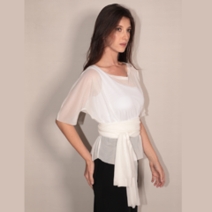 Blusa tule OFF WHITE manga curta ombro á ombro com faixa em tule - comprar online