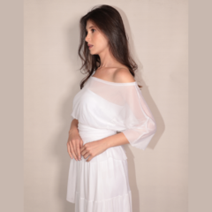 Blusa tule BRANCA manga curta ombro á ombro com faixa em tule - comprar online