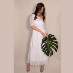 Blusa tule BRANCA manga curta ombro á ombro com faixa em tule - comprar online
