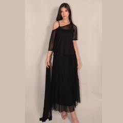 Blusa tule PRETA manga curta ombro á ombro com faixa em tule na internet