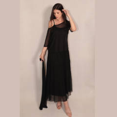 Blusa tule PRETA manga curta ombro á ombro com faixa em tule - RP Collection